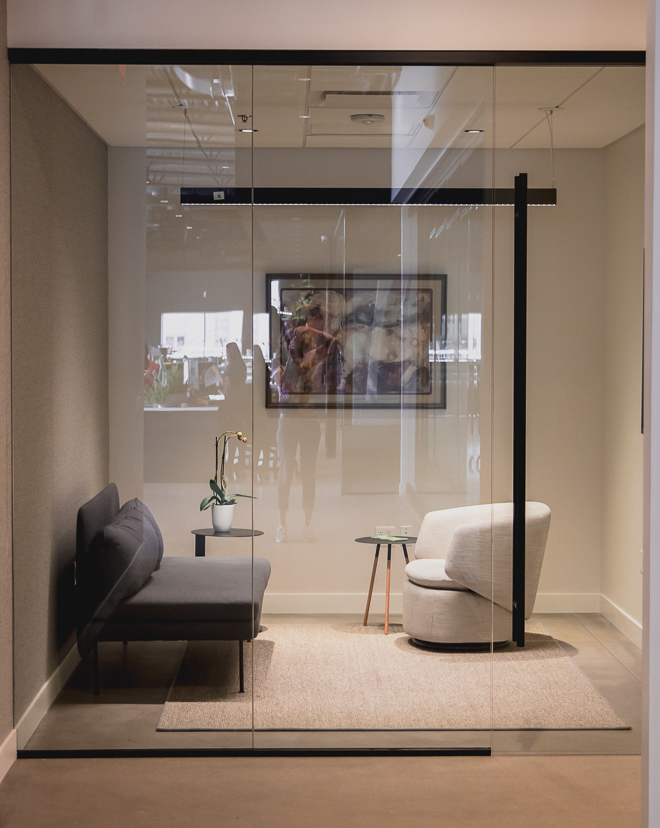 Consulatation rooms are located off the lobby of the Sol Flower Wellness Center where patients can meet with the Director of Patient Services.