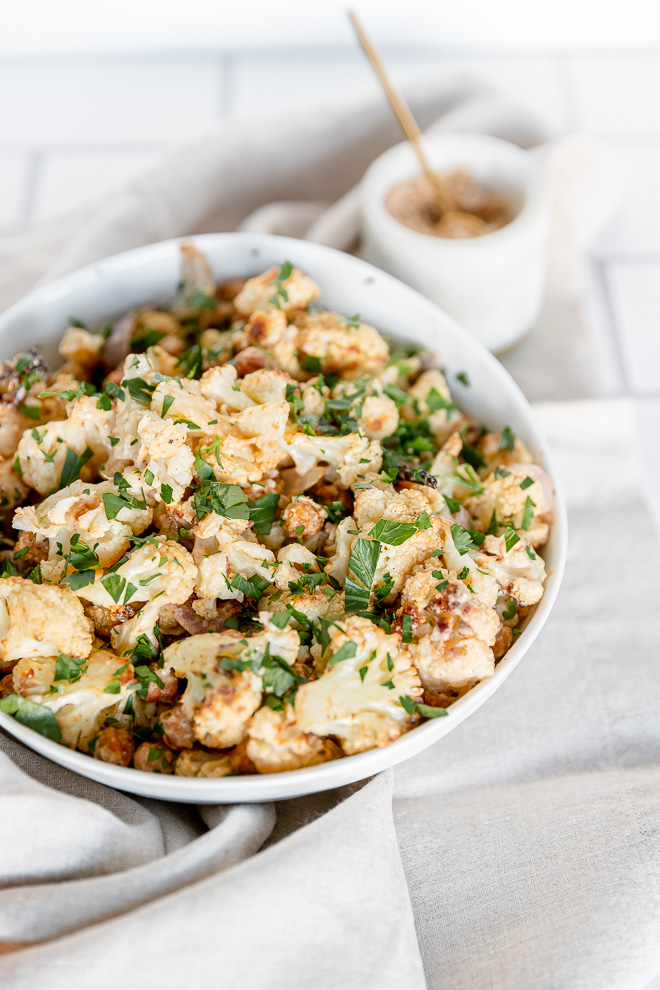 final product of my roasted cauliflower and chickpea salad