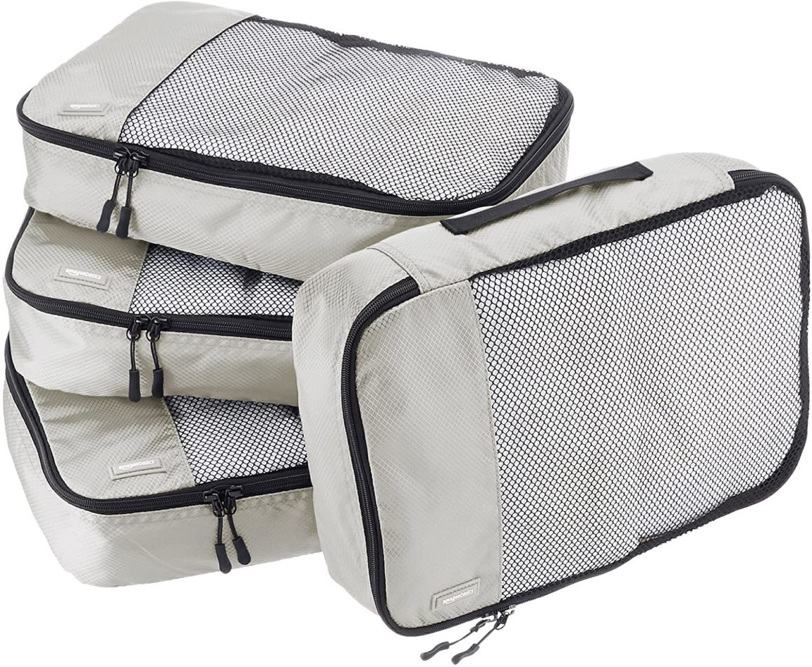 Amazon Basics 4 Piece Packing Travel Organizer Cubes Set - Medium, Grey