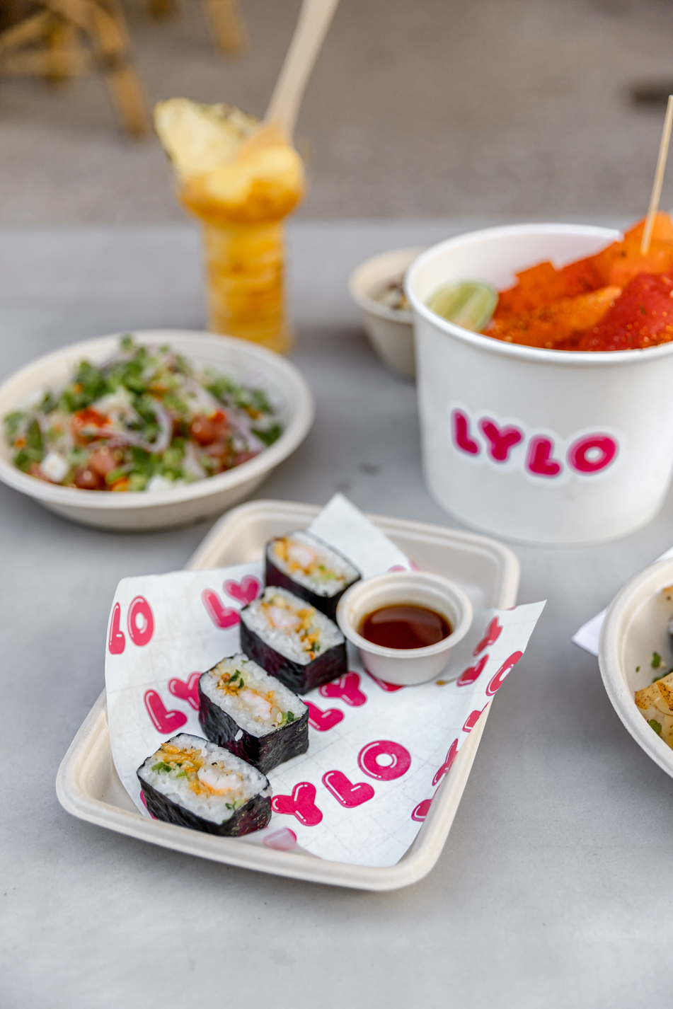 pool bar with drinks and sushi