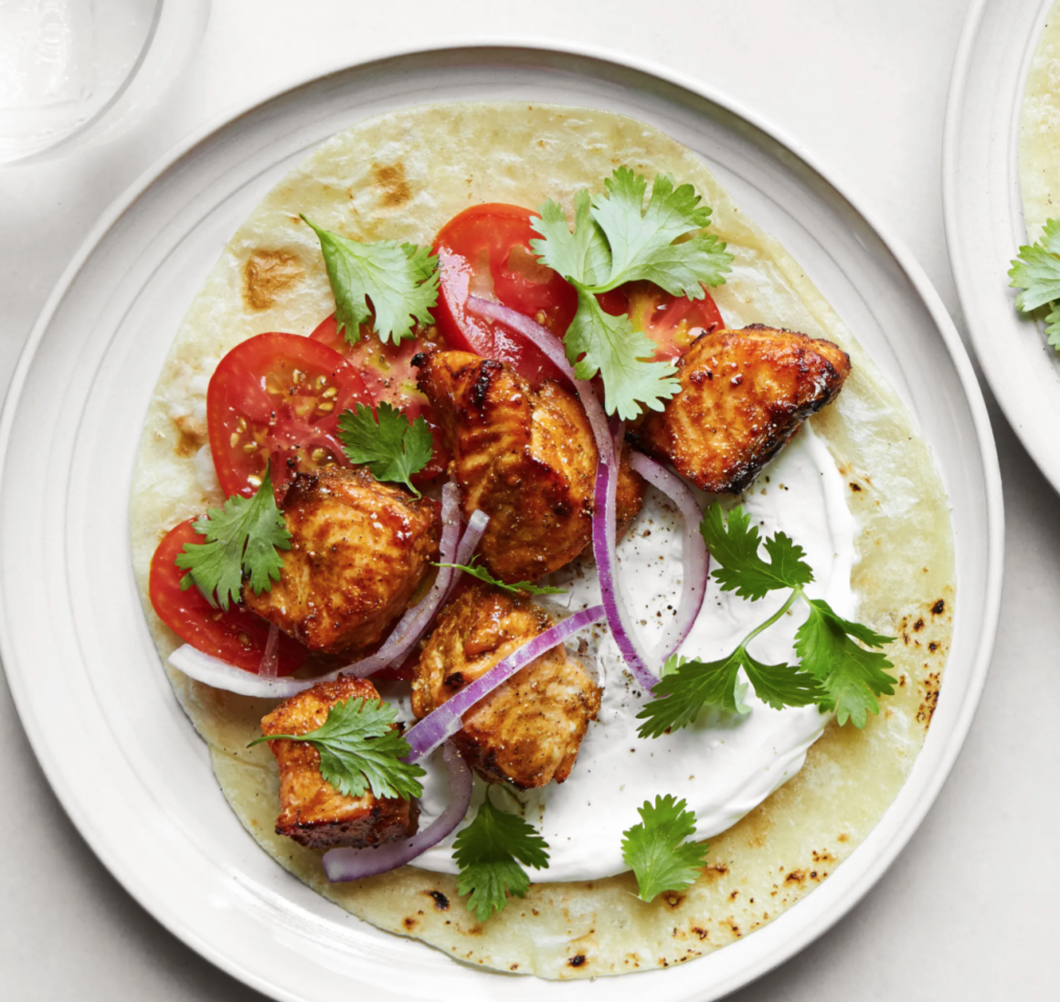 Epicurious yogurt and spice roasted salmon wraps